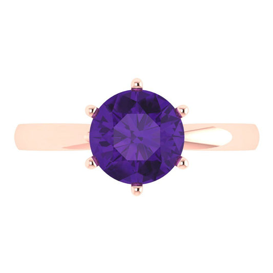 2 cttw Natural Amethyst Solitaire  Engagement Ring - Solid Rose Gold (VVS1, Round Cut,8.0mm)