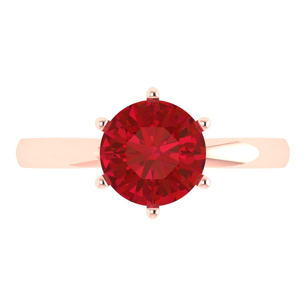 2 cttw Simulated Ruby Solitaire  Engagement Ring - Solid Rose Gold (VVS1, Round Cut,8.0mm)