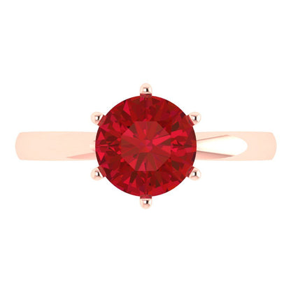 2 cttw Simulated Ruby Solitaire  Engagement Ring - Solid Rose Gold (VVS1, Round Cut,8.0mm)