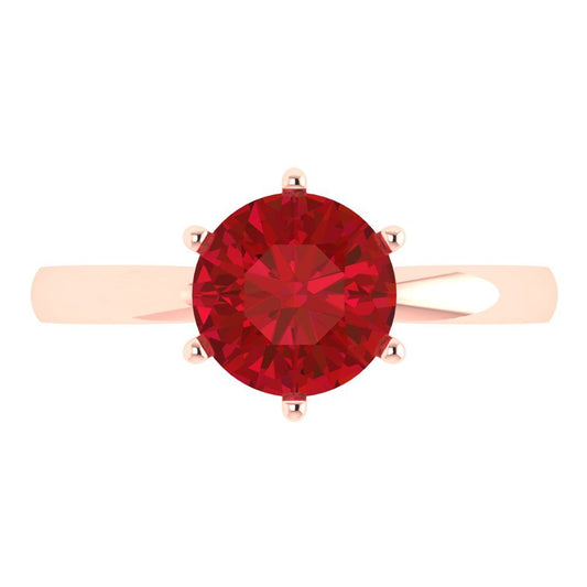 2 cttw Simulated Ruby Solitaire  Engagement Ring - Solid Rose Gold (VVS1, Round Cut,8.0mm)