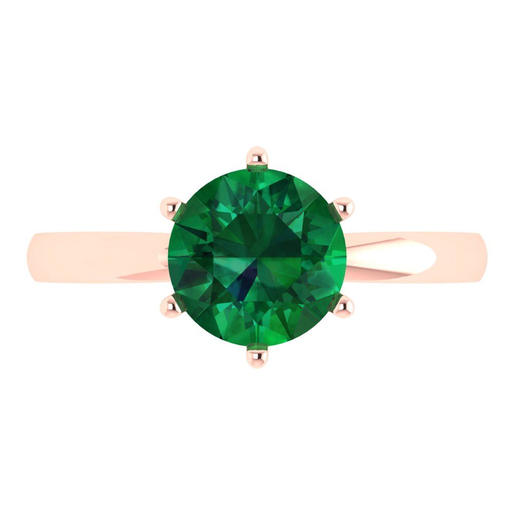 2 cttw Simulated Emerald Solitaire  Engagement Ring - Solid Gold (Round Cut,8.0mm)