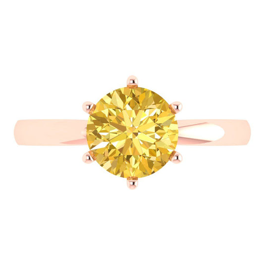 2 cttw Natural Citrine Solitaire  Engagement Ring - Solid Rose Gold (VVS1, Round Cut,8.0mm)