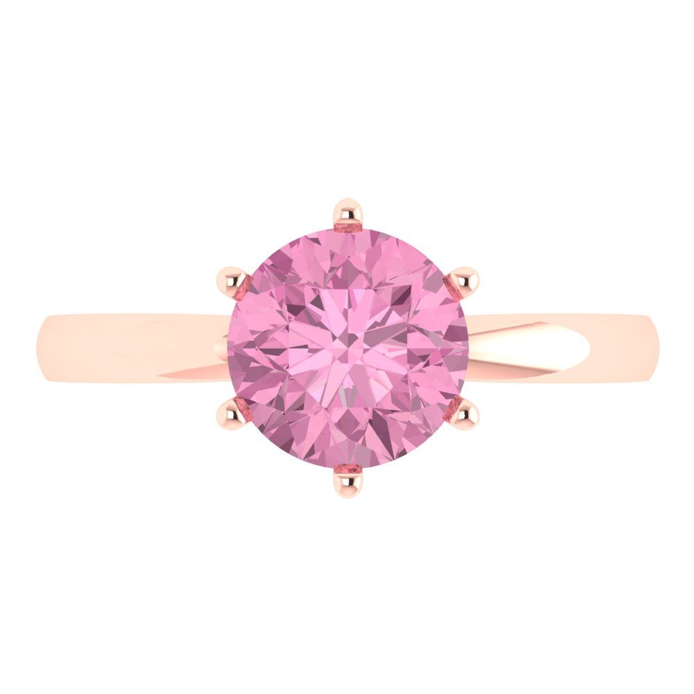 2 cttw Zirconia Simulated Pink Diamond Solitaire  Engagement Ring - Solid Gold (VVS1, Round Cut,8.0mm)