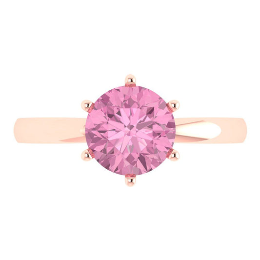 2 cttw Zirconia Simulated Pink Diamond Solitaire  Engagement Ring - Solid Rose Gold (VVS1, Round Cut,8.0mm)