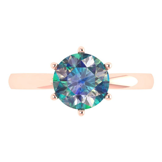 2 cttw Blue Moissanite Solitaire  Engagement Ring - Solid Rose Gold (VVS1, Round Cut,8.0mm)