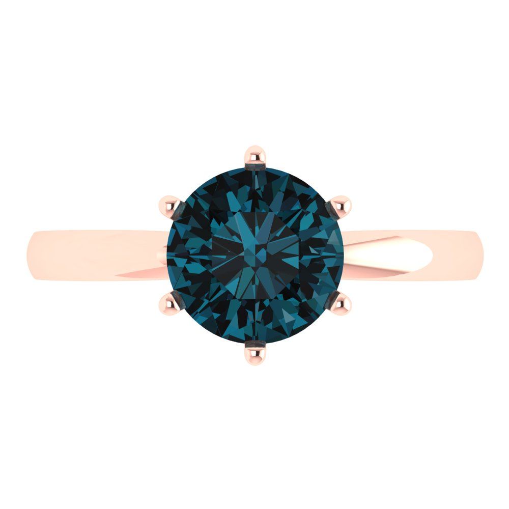 2 cttw Natural London Blue Topaz Solitaire  Engagement Ring - Solid Gold (Round Cut,8.0mm)