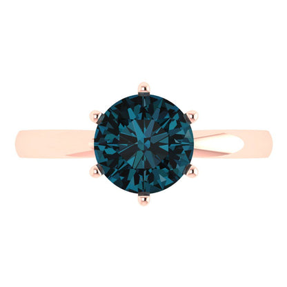 2 cttw Natural London Blue Topaz Solitaire  Engagement Ring - Solid Gold (Round Cut,8.0mm)