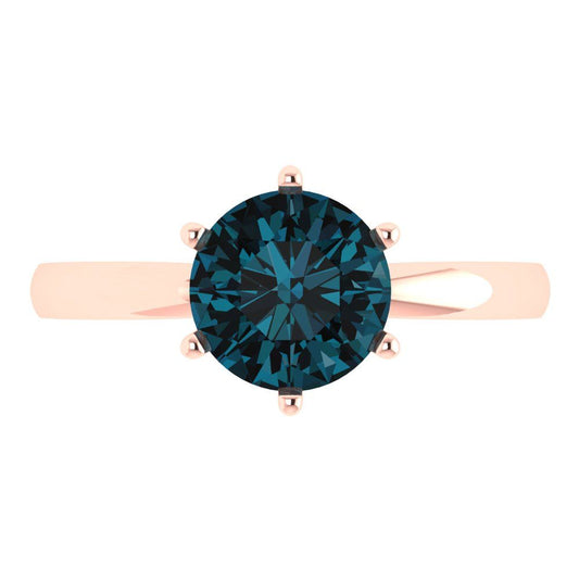 2 cttw Natural London Blue Topaz Solitaire  Engagement Ring - Solid Rose Gold (VVS1, Round Cut,8.0mm)