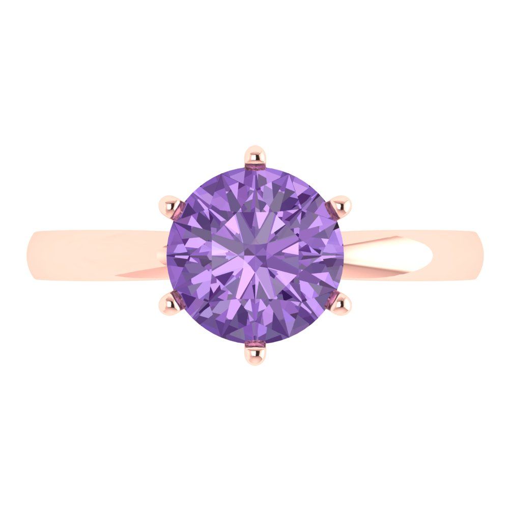 2 cttw Simulated Alexandrite Solitaire  Engagement Ring - Solid Gold (Round Cut,8.0mm)