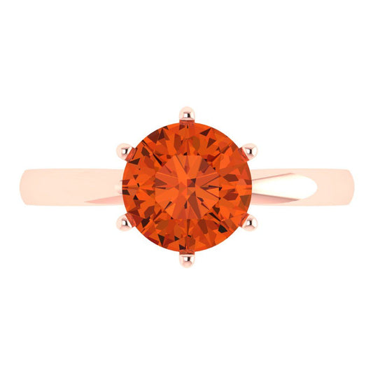 2 cttw Zirconia Simulated Red Diamond Solitaire  Engagement Ring - Solid Rose Gold (VVS1, Round Cut,8.0mm)
