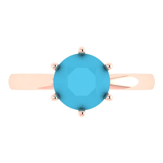 2 cttw Simulated Turquoise Solitaire  Engagement Ring - Solid Rose Gold (VVS1, Round Cut,8.0mm)