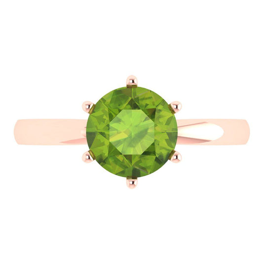2 cttw Natural Peridot Solitaire  Engagement Ring - Solid Rose Gold (VVS1, Round Cut,8.0mm)