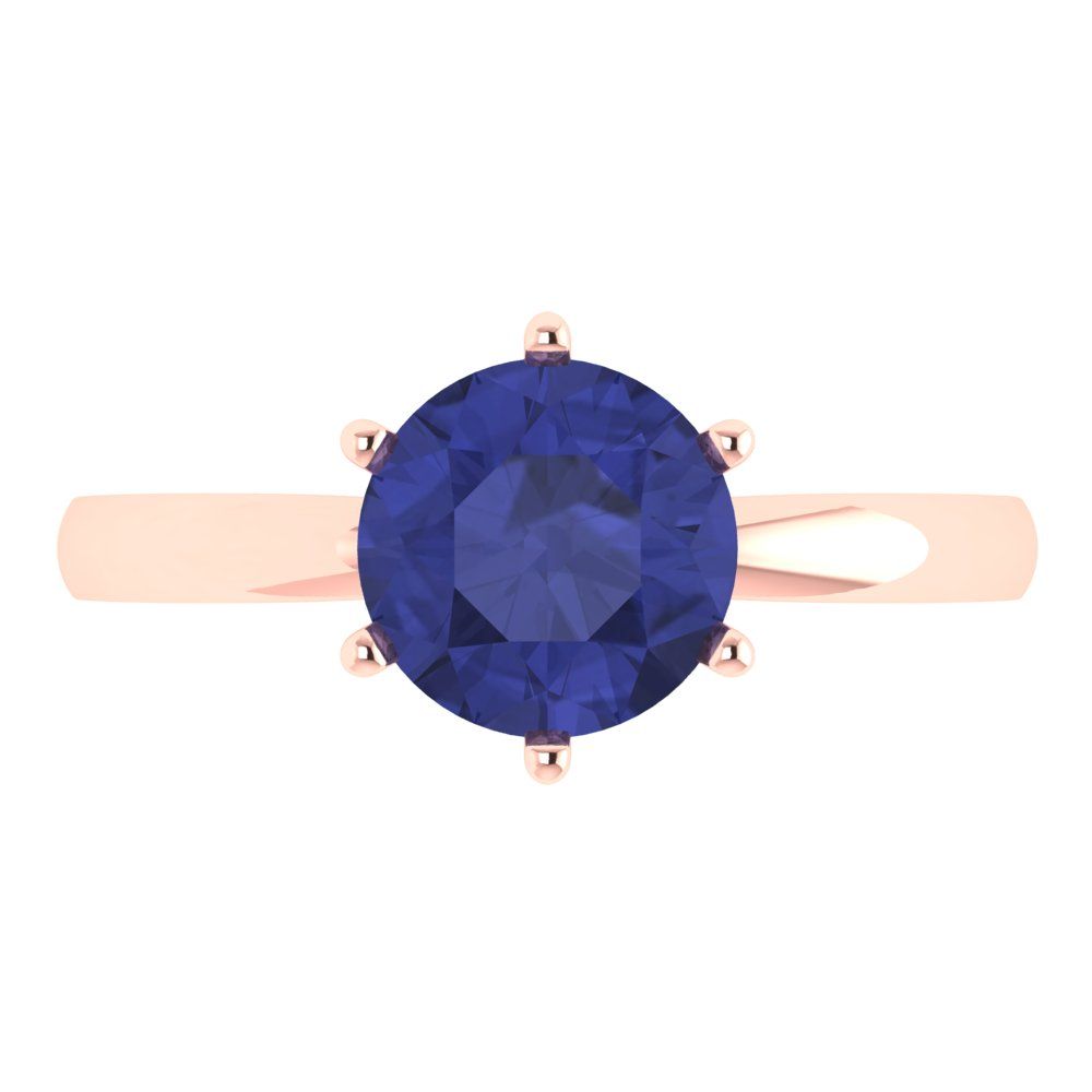 2 cttw Simulated Tanzanite Solitaire  Engagement Ring - Solid Gold (Round Cut,8.0mm)