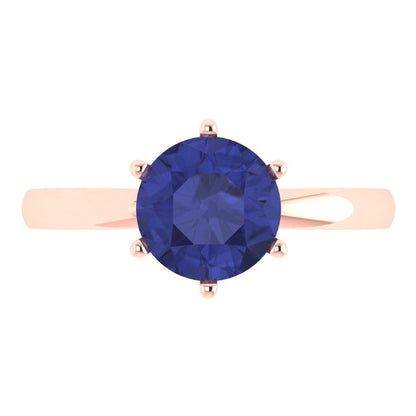 2 cttw Simulated Tanzanite Solitaire  Engagement Ring - Solid Gold (Round Cut,8.0mm)