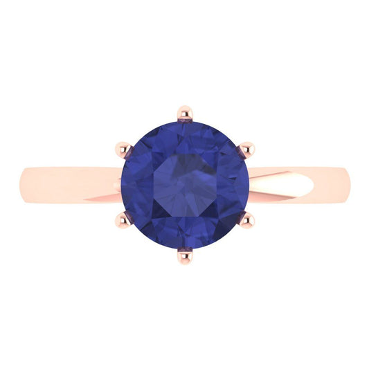 2 cttw Simulated Tanzanite Solitaire  Engagement Ring - Solid Rose Gold (VVS1, Round Cut,8.0mm)
