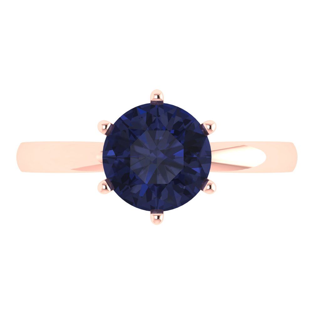 2 cttw Simulated Blue Sapphire Solitaire  Engagement Ring - Solid Gold (Round Cut,8.0mm)