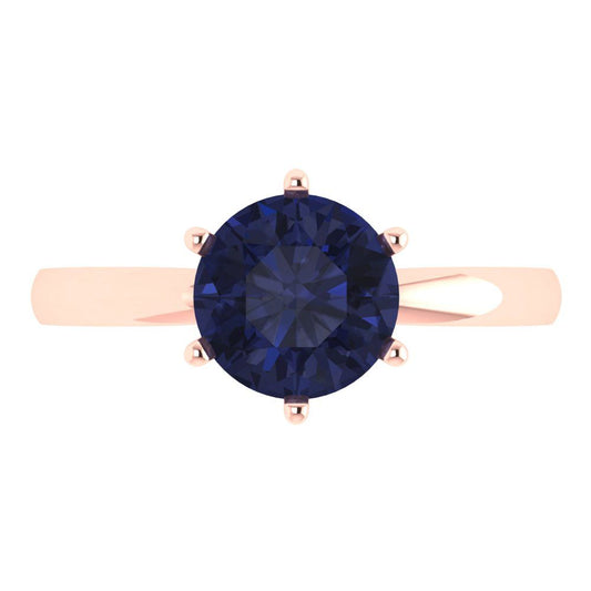 2 cttw Simulated Blue Sapphire Solitaire  Engagement Ring - Solid Rose Gold (VVS1, Round Cut,8.0mm)