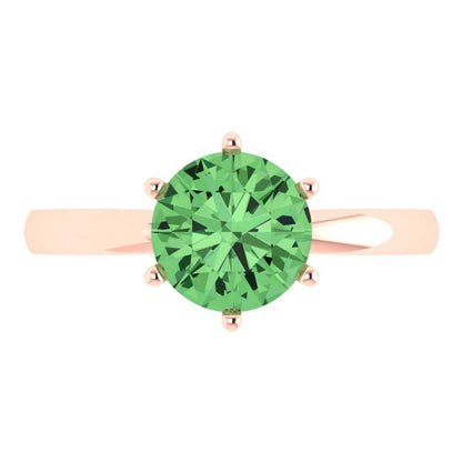 2 cttw Zirconia Simulated Green Diamond Solitaire  Engagement Ring - Solid Gold (VVS1, Round Cut,8.0mm)