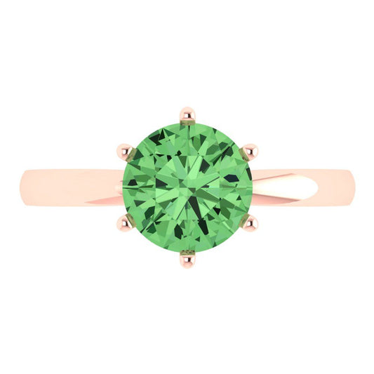 2 cttw Zirconia Simulated Green Diamond Solitaire  Engagement Ring - Solid Rose Gold (VVS1, Round Cut,8.0mm)
