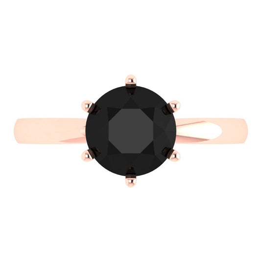 2 cttw Natural Onyx Solitaire  Engagement Ring - Solid Rose Gold (VVS1, Round Cut,8.0mm)