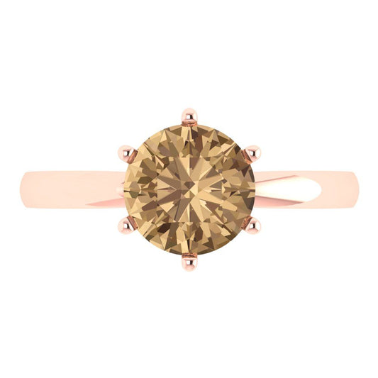 2 cttw Zirconia Simulated Champagne Diamond Solitaire  Engagement Ring - Solid Rose Gold (VVS1, Round Cut,8.0mm)