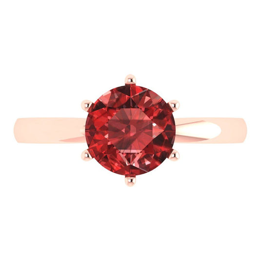 2 cttw Natural Garnet Solitaire  Engagement Ring - Solid Rose Gold (VVS1, Round Cut,8.0mm)