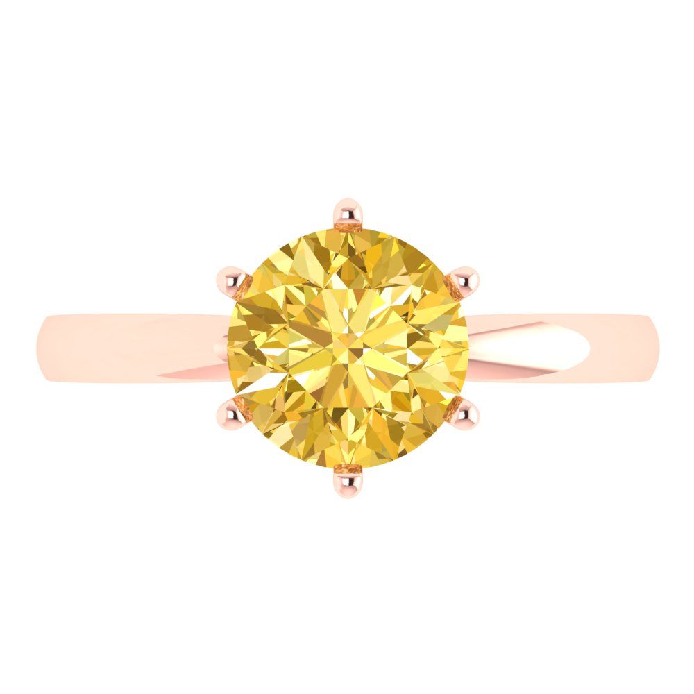 2 cttw Zirconia Simulated Yellow Diamond Solitaire  Engagement Ring - Solid Gold (VVS1, Round Cut,8.0mm)