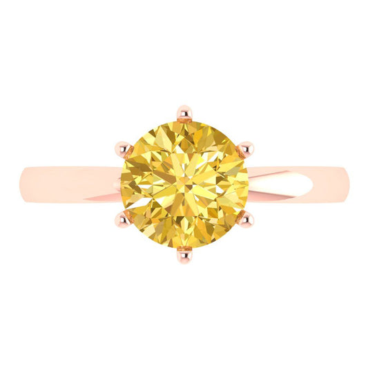 2 cttw Zirconia Simulated Yellow Diamond Solitaire  Engagement Ring - Solid Rose Gold (VVS1, Round Cut,8.0mm)