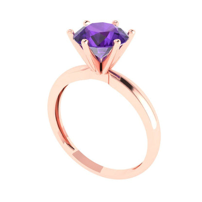 2 cttw Natural Amethyst Solitaire  Engagement Ring - Solid Gold (Round Cut,8.0mm)