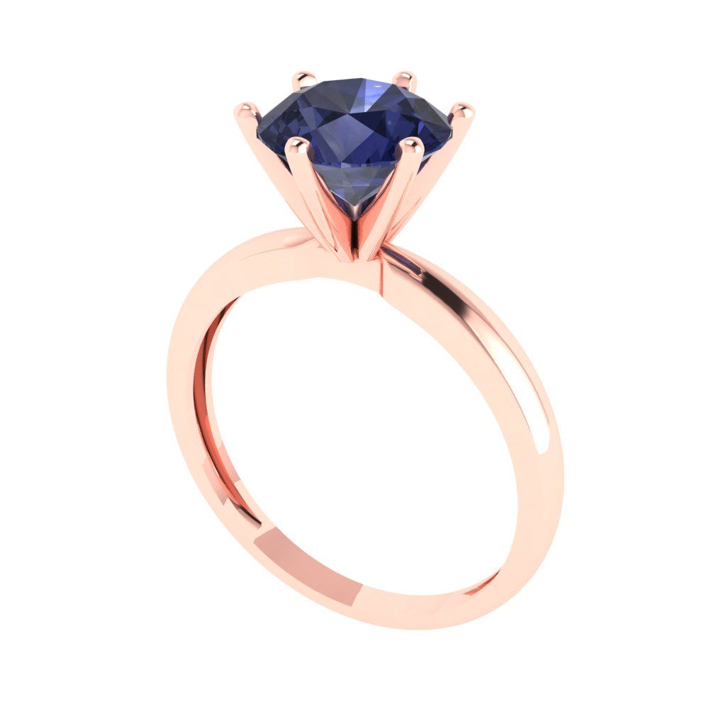 2 cttw Simulated Blue Sapphire Solitaire  Engagement Ring - Solid Gold (Round Cut,8.0mm)
