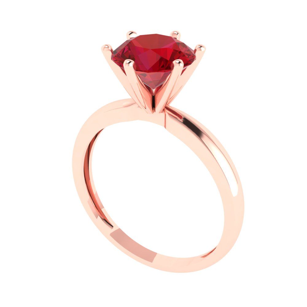 2 cttw Simulated Ruby Solitaire  Engagement Ring - Solid Rose Gold (VVS1, Round Cut,8.0mm)