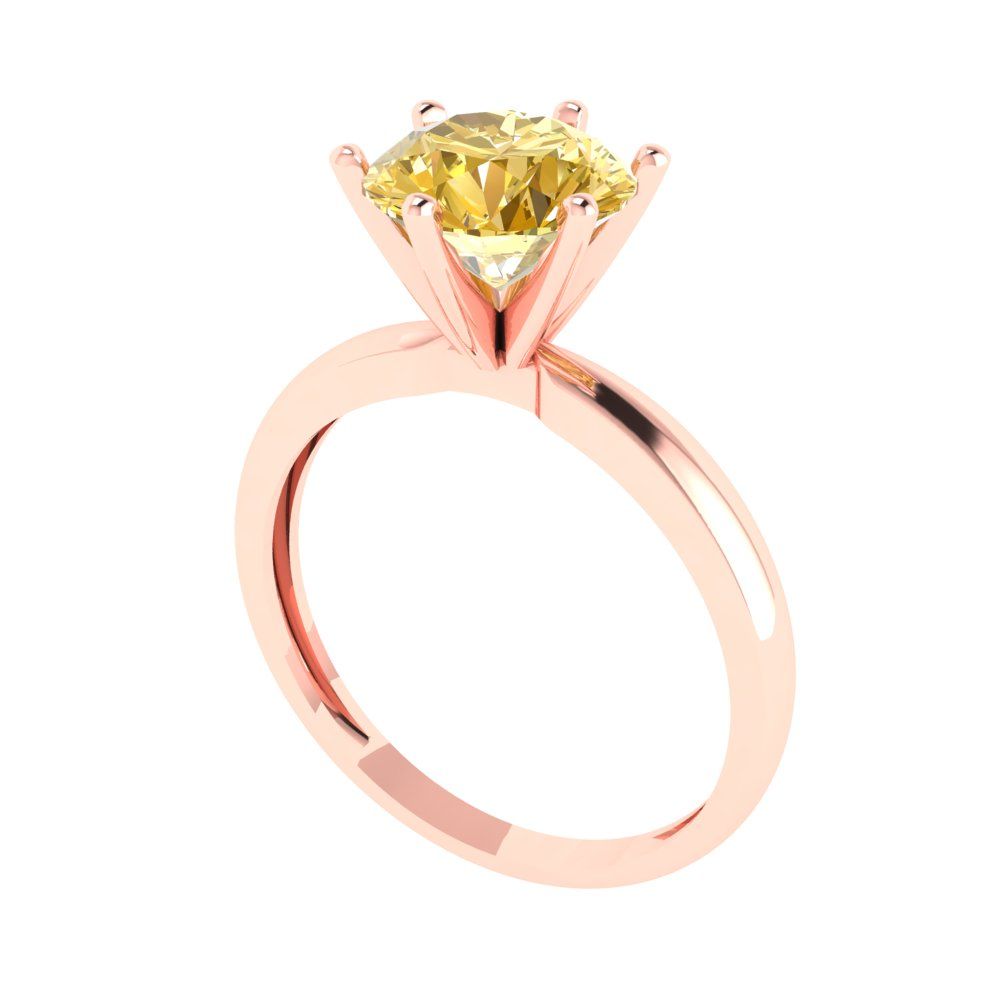 2 cttw Zirconia Simulated Yellow Diamond Solitaire  Engagement Ring - Solid Gold (VVS1, Round Cut,8.0mm)