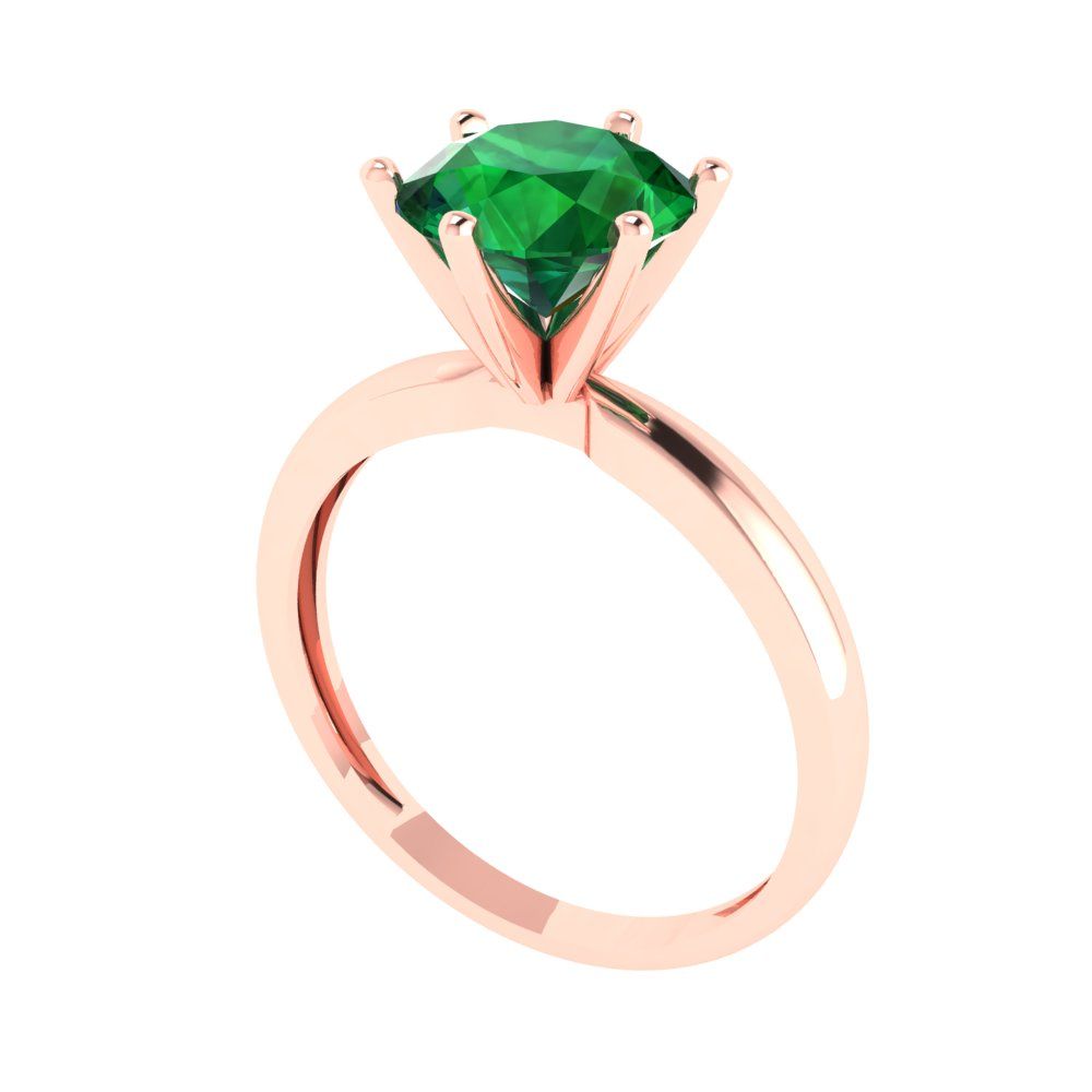2 cttw Simulated Emerald Solitaire  Engagement Ring - Solid Gold (Round Cut,8.0mm)