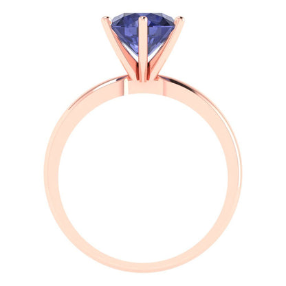 2 cttw Simulated Tanzanite Solitaire  Engagement Ring - Solid Gold (Round Cut,8.0mm)