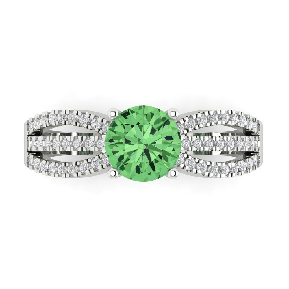 1.27 cttw Zirconia Simulated Green Diamond Solitaire with Zirconia Simulated Diamond Accents Engagement Ring - Solid Gold (VVS1, Round Cut,6.5mm)