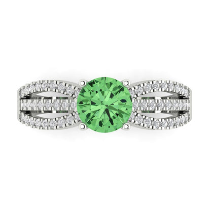 1.27 cttw Zirconia Simulated Green Diamond Solitaire with Zirconia Simulated Diamond Accents Engagement Ring - Solid Gold (VVS1, Round Cut,6.5mm)