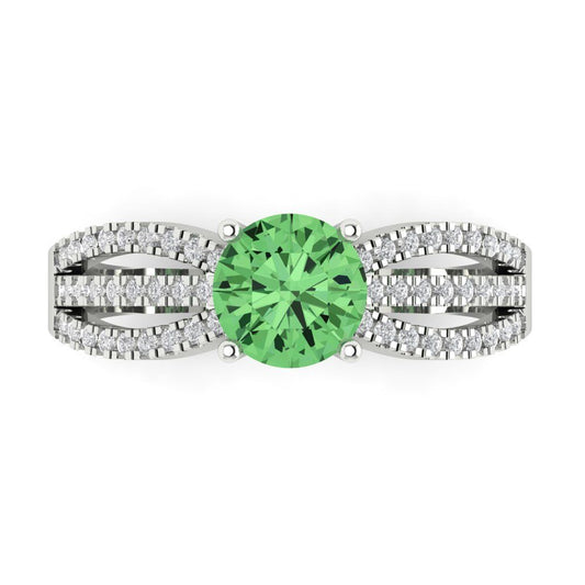 1.27 cttw Zirconia Simulated Green Diamond Solitaire with Zirconia Simulated Diamond Accents Engagement Ring - Solid White Gold (VVS1, Round Cut,6.5mm)