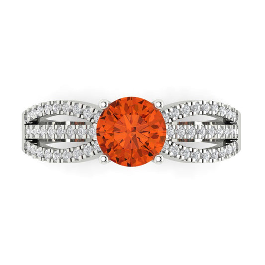 1.27 cttw Zirconia Simulated Red Diamond Solitaire with Zirconia Simulated Diamond Accents Engagement Ring - Solid White Gold (VVS1, Round Cut,6.5mm)