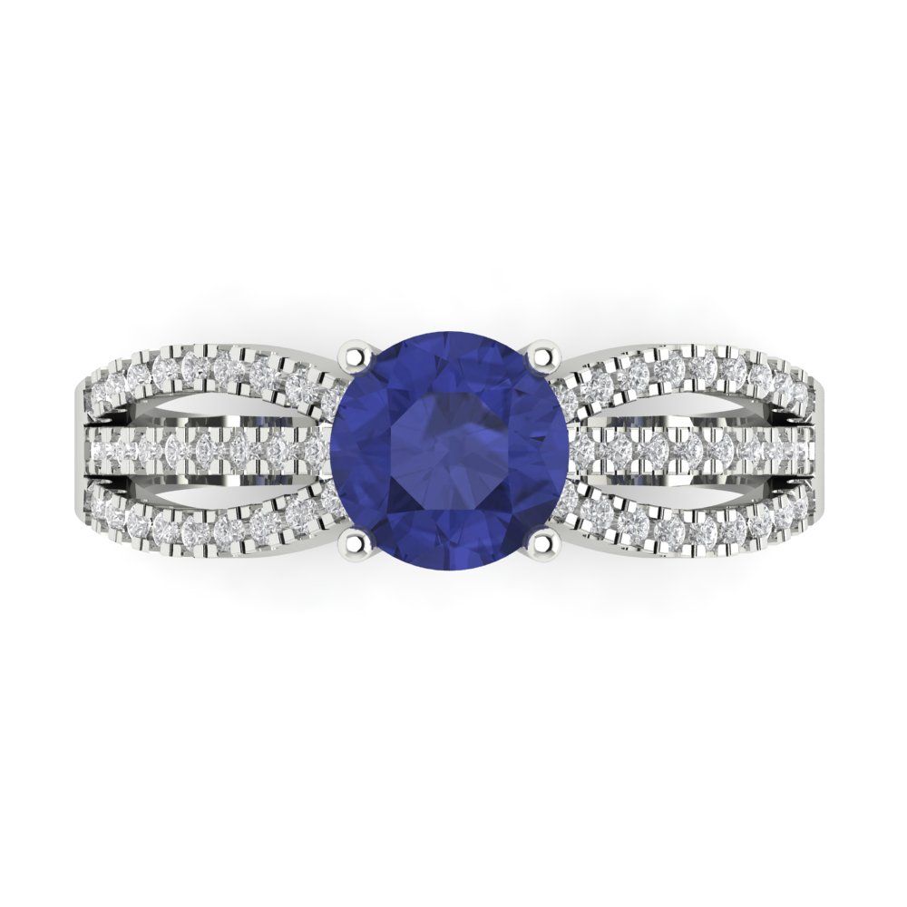 1.27 cttw Simulated Tanzanite Solitaire with Zirconia Simulated Diamond Accents Engagement Ring - Solid Gold (Round Cut,6.5mm)