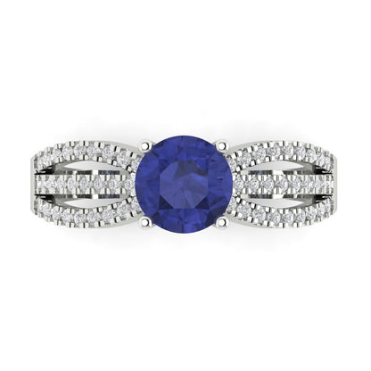 1.27 cttw Simulated Tanzanite Solitaire with Zirconia Simulated Diamond Accents Engagement Ring - Solid Gold (Round Cut,6.5mm)