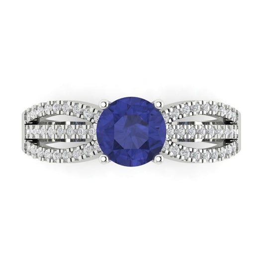 1.27 cttw Simulated Tanzanite Solitaire with Zirconia Simulated Diamond Accents Engagement Ring - Solid White Gold (VVS1, Round Cut,6.5mm)