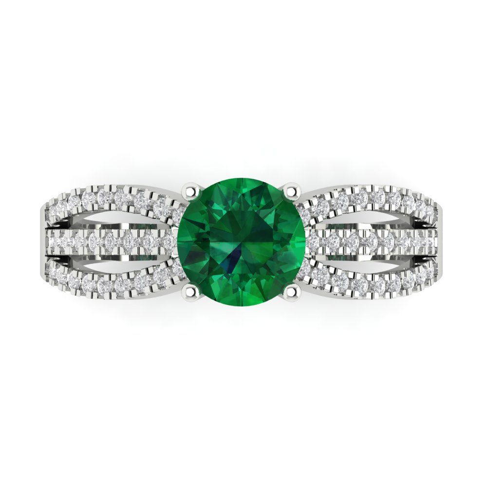 1.27 cttw Simulated Emerald Solitaire with Zirconia Simulated Diamond Accents Engagement Ring - Solid Gold (Round Cut,6.5mm)