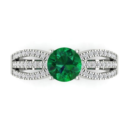 1.27 cttw Simulated Emerald Solitaire with Zirconia Simulated Diamond Accents Engagement Ring - Solid Gold (Round Cut,6.5mm)
