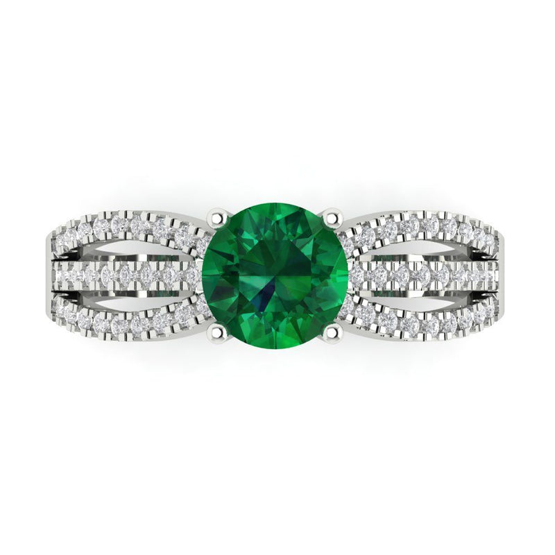 1.27 ct Brilliant Round Cut Simulated Emerald Stone White Gold Solitaire with Accents Ring