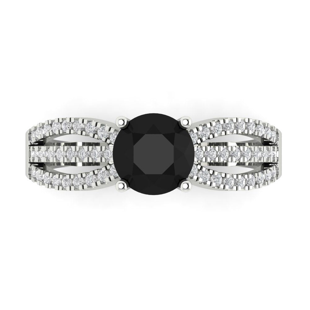 1.27 cttw Natural Onyx Solitaire with Zirconia Simulated Diamond Accents Engagement Ring - Solid Gold (Round Cut,6.5mm)