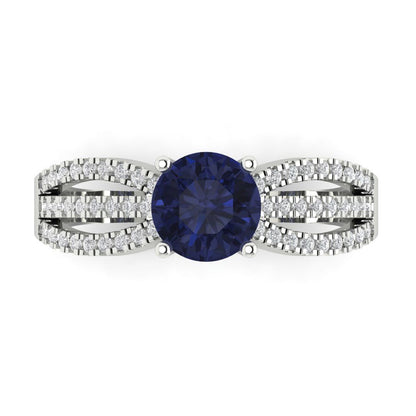 1.27 cttw Simulated Blue Sapphire Solitaire with Zirconia Simulated Diamond Accents Engagement Ring - Solid Gold (Round Cut,6.5mm)