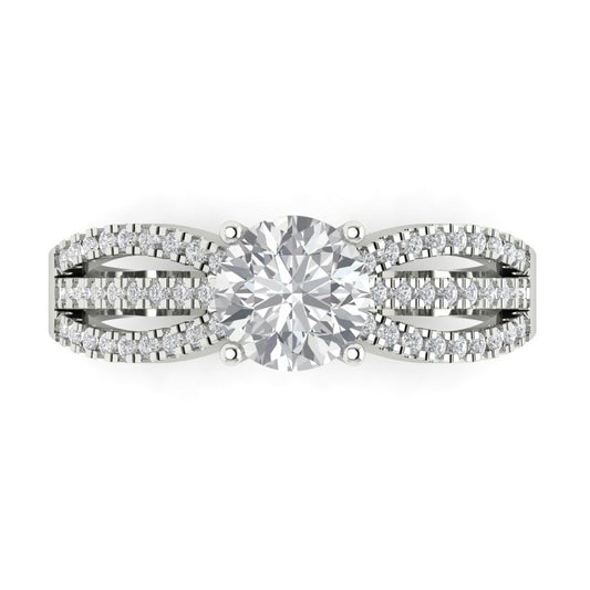 1.27 cttw Moissanite Solitaire with Zirconia Simulated Diamond Accents Engagement Ring - Solid White Gold (VVS1, Round Cut,6.5mm)