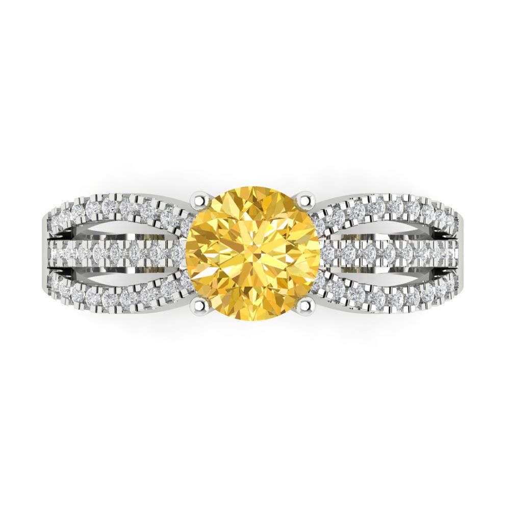 1.27 cttw Natural Citrine Solitaire with Zirconia Simulated Diamond Accents Engagement Ring - Solid Gold (Round Cut,6.5mm)