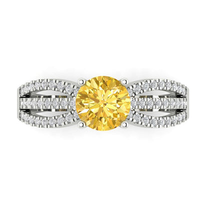 1.27 cttw Natural Citrine Solitaire with Zirconia Simulated Diamond Accents Engagement Ring - Solid Gold (Round Cut,6.5mm)