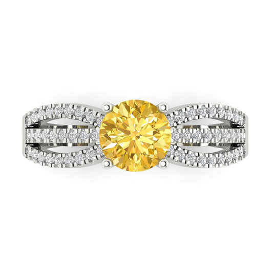 1.27 cttw Natural Citrine Solitaire with Zirconia Simulated Diamond Accents Engagement Ring - Solid White Gold (VVS1, Round Cut,6.5mm)